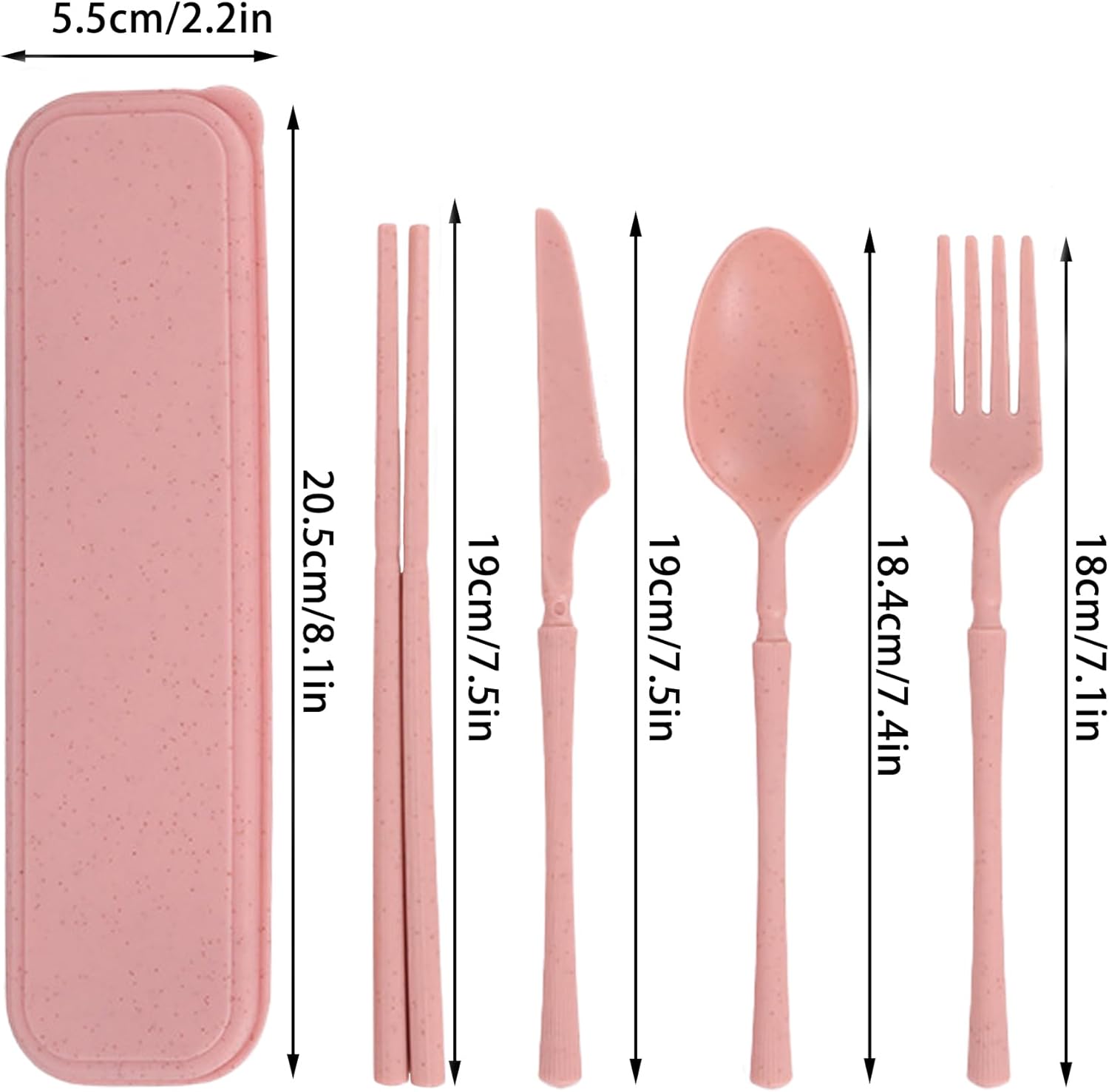 Reusable Travel Utensils Set with Case, Wheat Straw Portable Plastic Fork Spoon Knife Chopsticks Camping Cutlery, Eco-Friendly BPA Free Tableware Picnic Flatware for Kids Adults or Daily Use (Pink) - Image 3