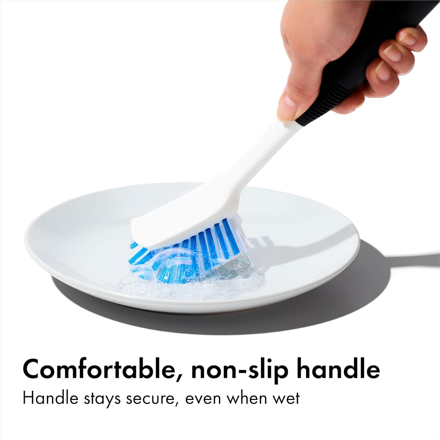 OXO Good Grips Dish Brush, Nylon Bristles with Built-in Scraper, Safe for Non-Stick Cookware, Non-Slip Handle, Dishwasher Safe - Image 3