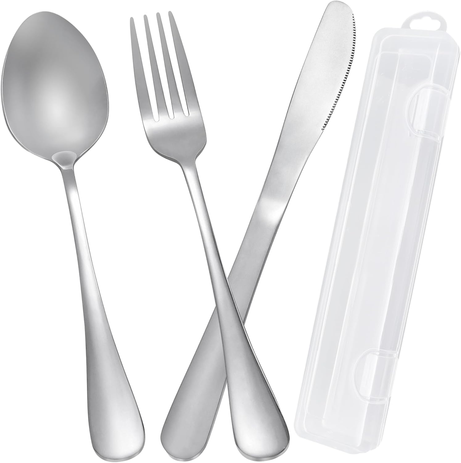 Travel Utensils with Case Stainless Steel Knife Fork Spoon Set Reusable Cutlery for Lunch Box Portable Silverware Kit(Silver) - Image 2