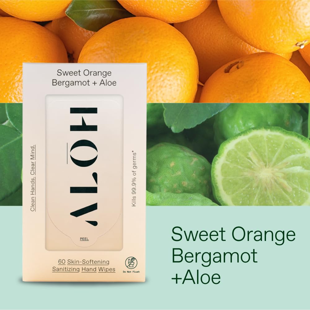 ALŌH Sweet Orange Bergamot + Aloe Sanitizing Hand Wipes - Clean Hands, Clear Mind - On The Go Hand Sanitizing Wipes for Kids and Adults - Travel Size 3 Pack 20ct Wipes (60 wipes) - Image 3