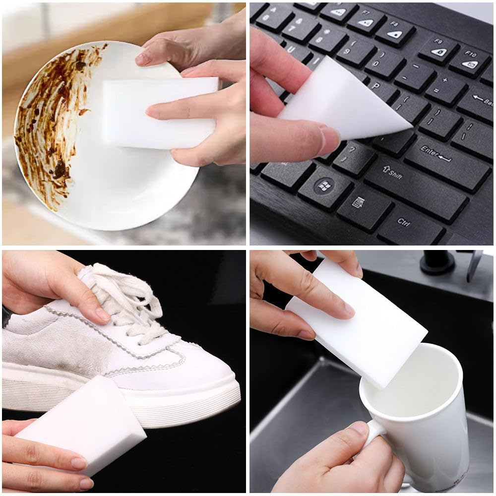 (50 Pack) Eraser Sponge SmilePowo Maigc Cleaning Sponge Eraser Melamine Sponges in Bulk Boat Eraser Multi Surface Scrubber Foam Cleaning Pads - Bathtub, Floor, Baseboard, Bathroom, Wall Cleaner - Image 4
