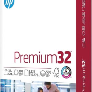 HP Paper Printer | 8.5 x 11 Paper | Premium 32 lb | 1 Ream – 500 Sheets | 100 Bright | Made in USA – FSC Certified | 113100R