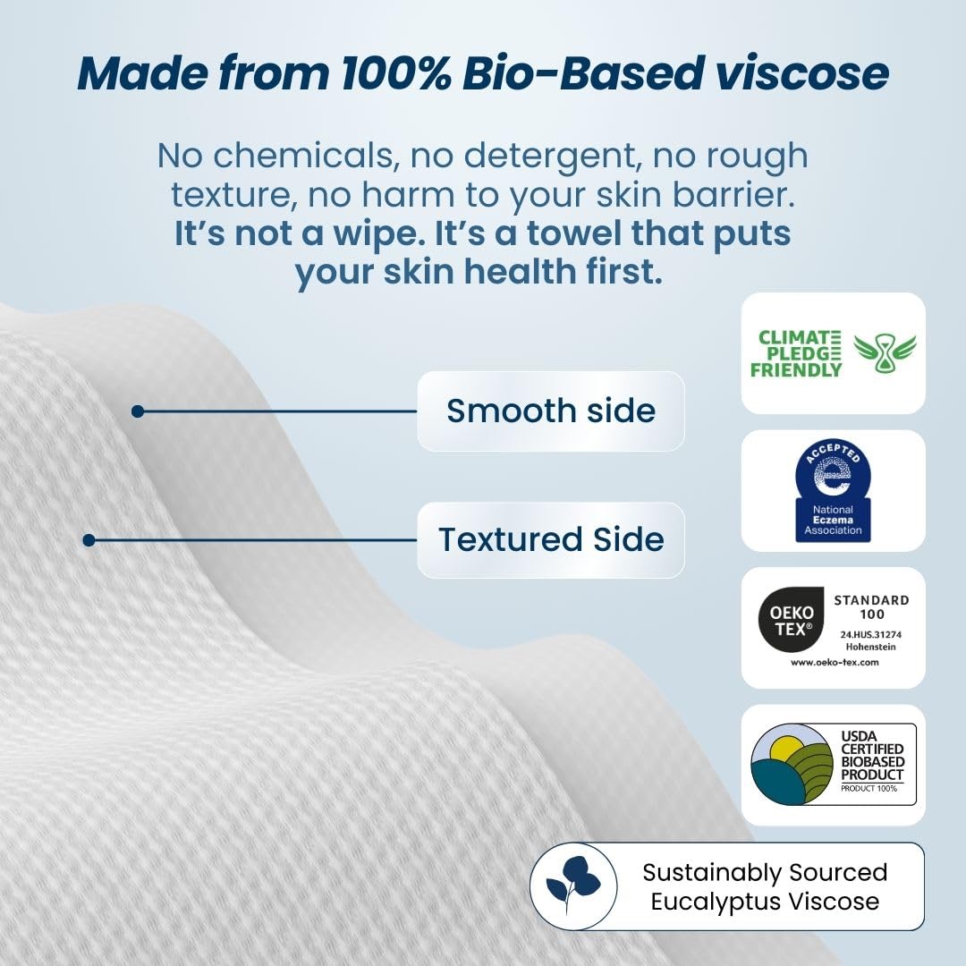 Clean Skin Club Clean Towels XL® Supreme, 100% USDA Biobased Face Towel, Disposable Face Towelette, Eczema Association Accepted, Thicker Textured Dry Wipes, Ultra Absorbent & Soft, 1 Pack, 50 Ct - Image 10