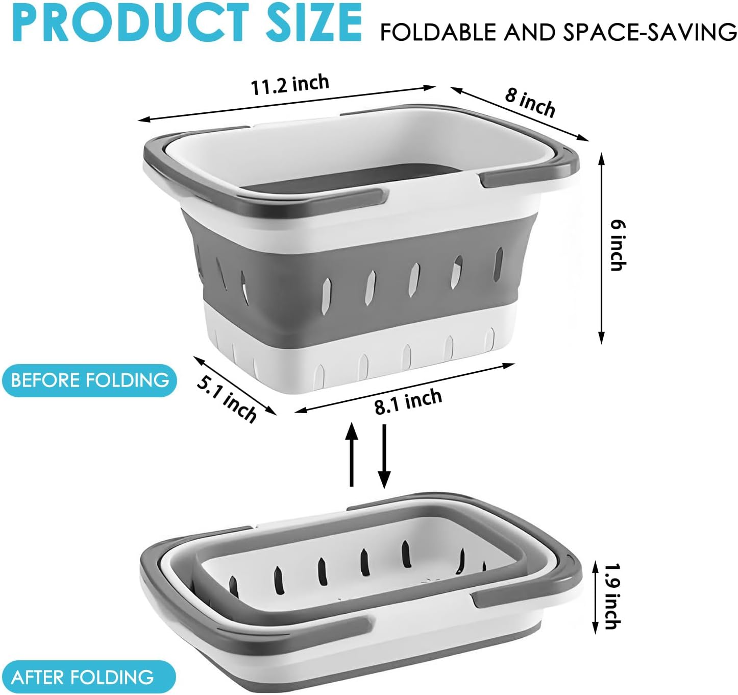 Fammart Portable Shower Caddy Tote – Collapsible Plastic Basket with Handles, Foldable Storage Organizer for Bathroom, Kitchen, College Dorm, Gym, Travel & Camping, Gray - Image 5