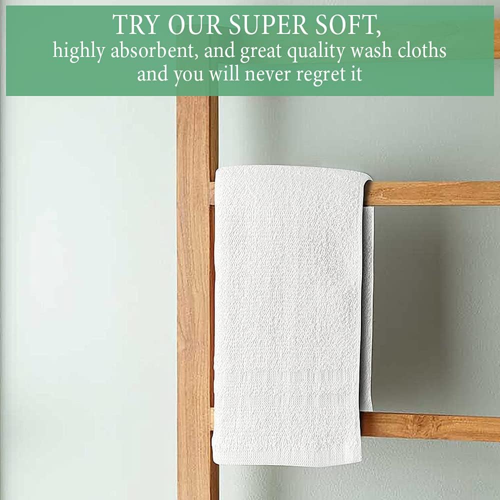 100% Cotton Washcloths 60 Pack|400 GSM|Soft Face & Body Washcloths|Highly Absorbent|12 x 12 Inches|White - Image 3