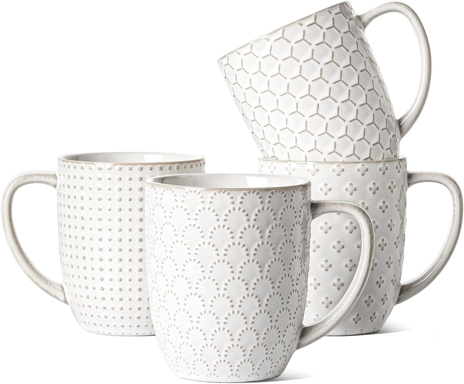 LE TAUCI Coffee Mugs 16 oz,Ceramic Mug Set, Embossment Cups for Latte, Hot Tea, Cappuccino, Mocha, Cocoa, Dishwasher Safe, Suit For Housewarming Wedding- 3.8 inch, Set of 4, Arctic White - Image 2