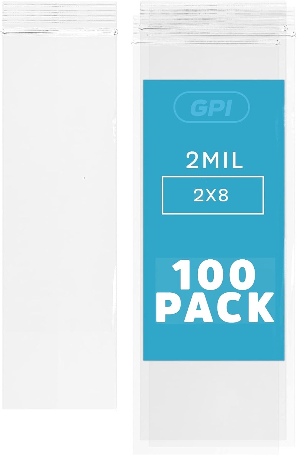 2" x 8" Long Zip Bags, 100 Pack, Clear Plastic Reclosable Zip Baggies, 2 Mil Thick, Resealable Poly Bags for Packaging Insence, Necklaces, Jewelry & Office Supplies. GPI - Image 2