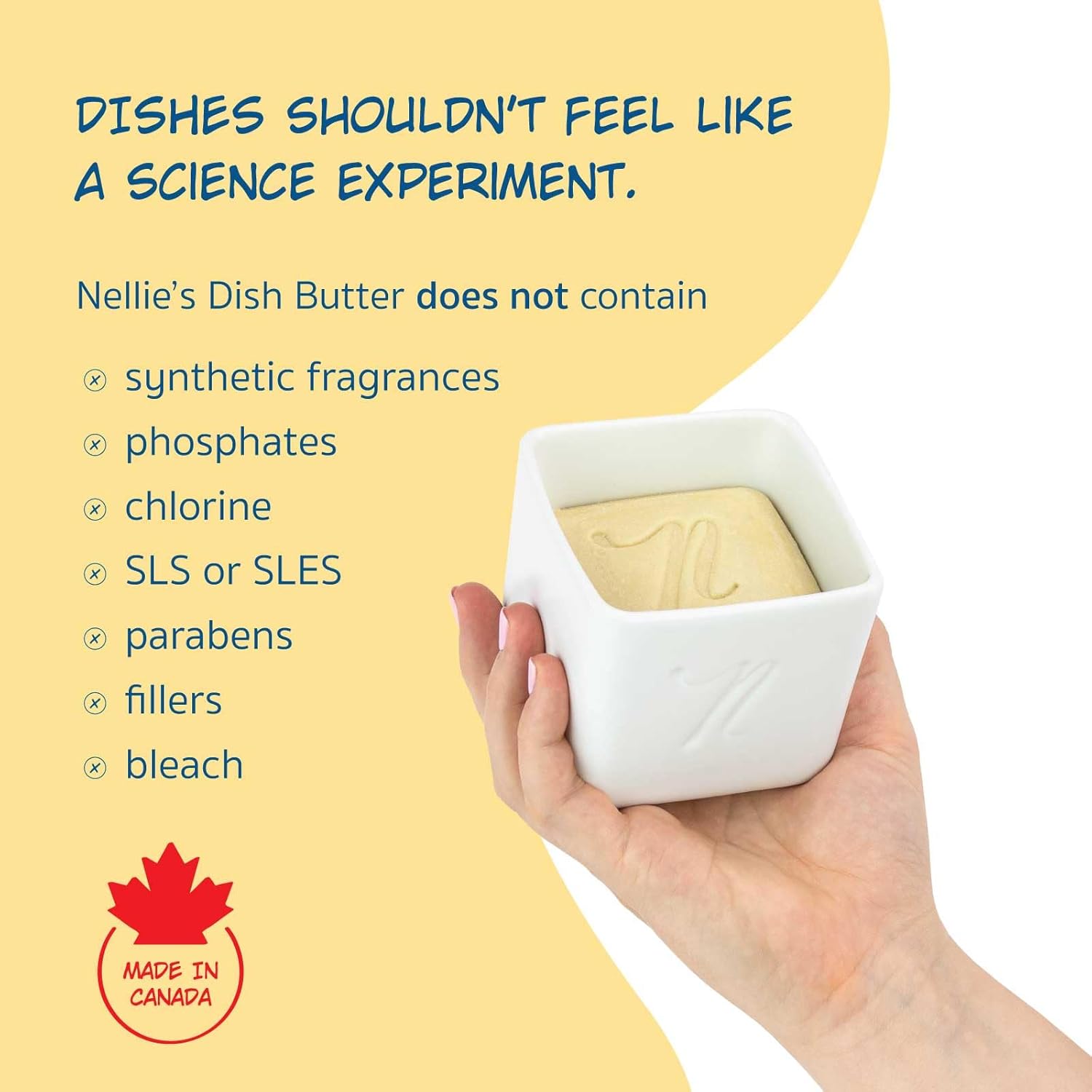 Nellie's Dish Butter - Zero-Waste Alternative to Liquid Dish Soap with Reusable Ceramic Container (White) - Light Lemongrass Scent - Plastic-Free Dishwashing - (Made in Canada) - Image 4