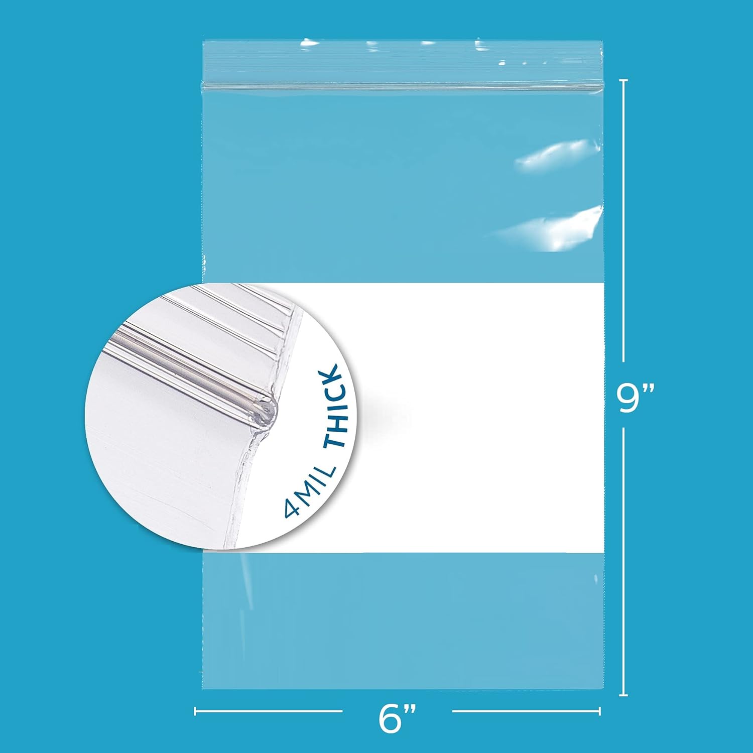 GPI - 6" x 9" - Bulk Pack of 100, 4 Mil Thick, Heavy Duty, Clear Plastic Reclosable Zip Bags, With Write-on White Block for Labeling, Strong & Durable Poly Baggies With Resealable Zipper Top Lock. - Image 2