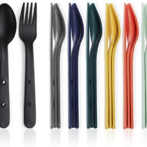 Kyraton Travel Utensils Set for 8, Reusable Plastic Spoons Forks Knives Snapped Together for Portable & Space-Saving Design Cutlery Silverware for Travel, Picnic, Camping, Work, Lunch Boxes