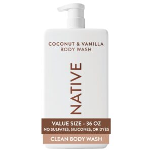 Native Body Wash for Women & Men, Coconut & Vanilla, 36 oz Pump Bottle, Sulfate-Free & Gentle