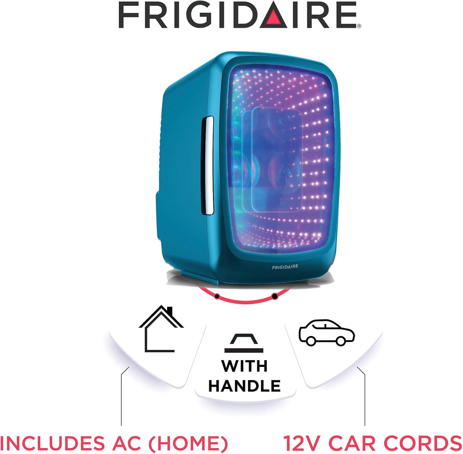 Frigidaire Gaming Light Up Mini Beverage Refrigerator, 6 can, 4 liters, Cooler with large see through door and LED lights Perfect for Gaming Experience, Home, Office, or Cars.12V Charger (Blue) - Image 3
