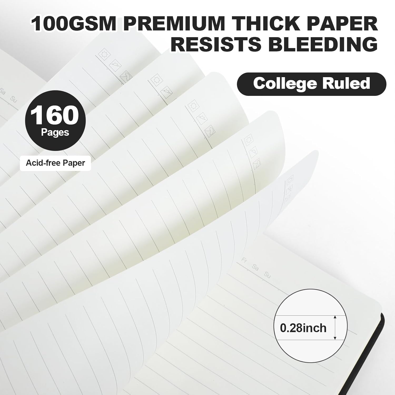 SUQJOY Lined Journal Notebooks for Writing, 100 GSM Thick Paper, 8 Pack Hardcover Notebooks, A5 College Ruled Notebook, Journaling Notebook for School/Travel/Office (Black- 8 Pack) - Image 3