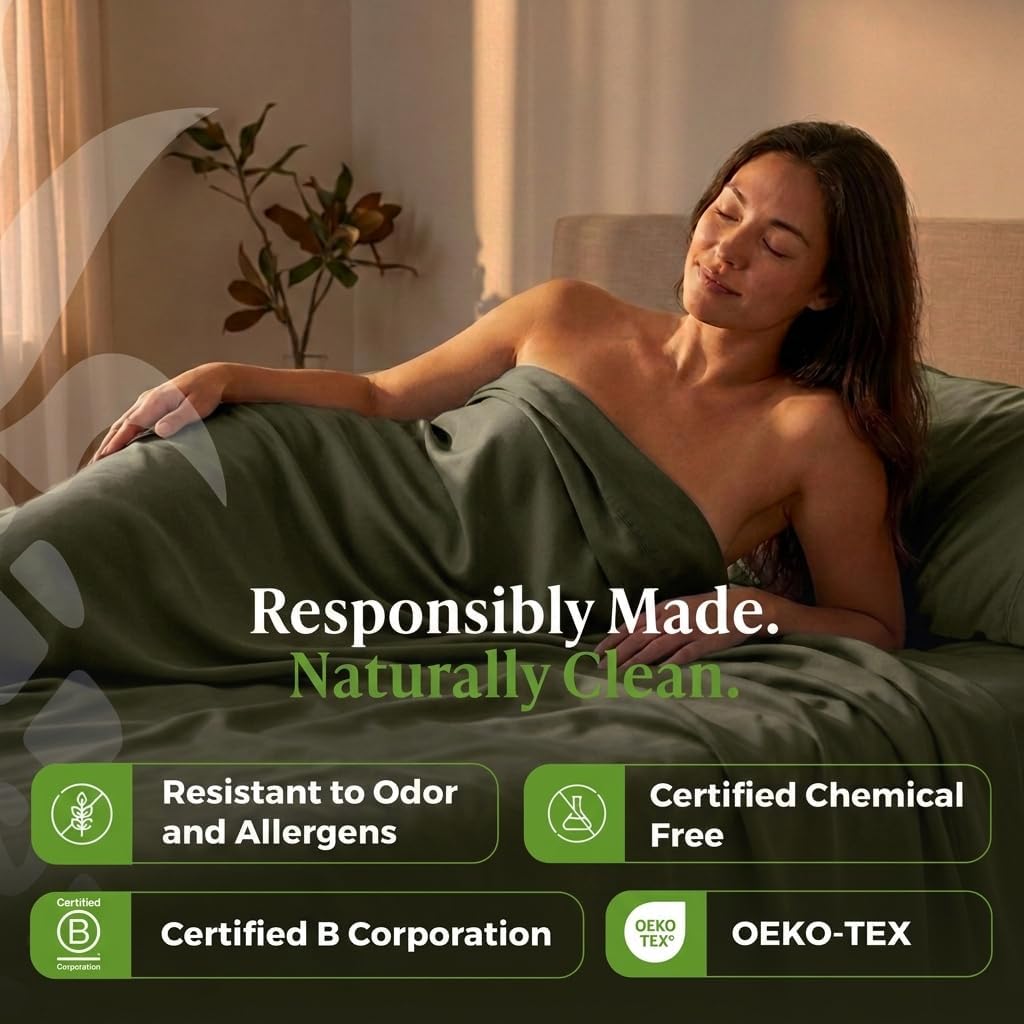 Cariloha Retreat 4-Piece Sateen Sheet Set | Oasis Green | Queen | Lyocell Material | Breathable, Corner Straps, Extra Soft & Cooling - Image 9