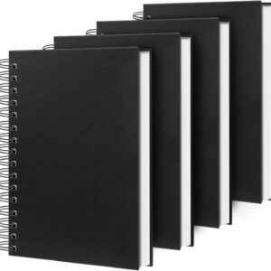 4 Pack Spiral Notebook,A5 Lined Black Journal Notebook 5.62 x 8.4 inches-100 Sheets/200 Pages,100GSM Thick Paper,Hardcover Journals for Writing Work School Supplies