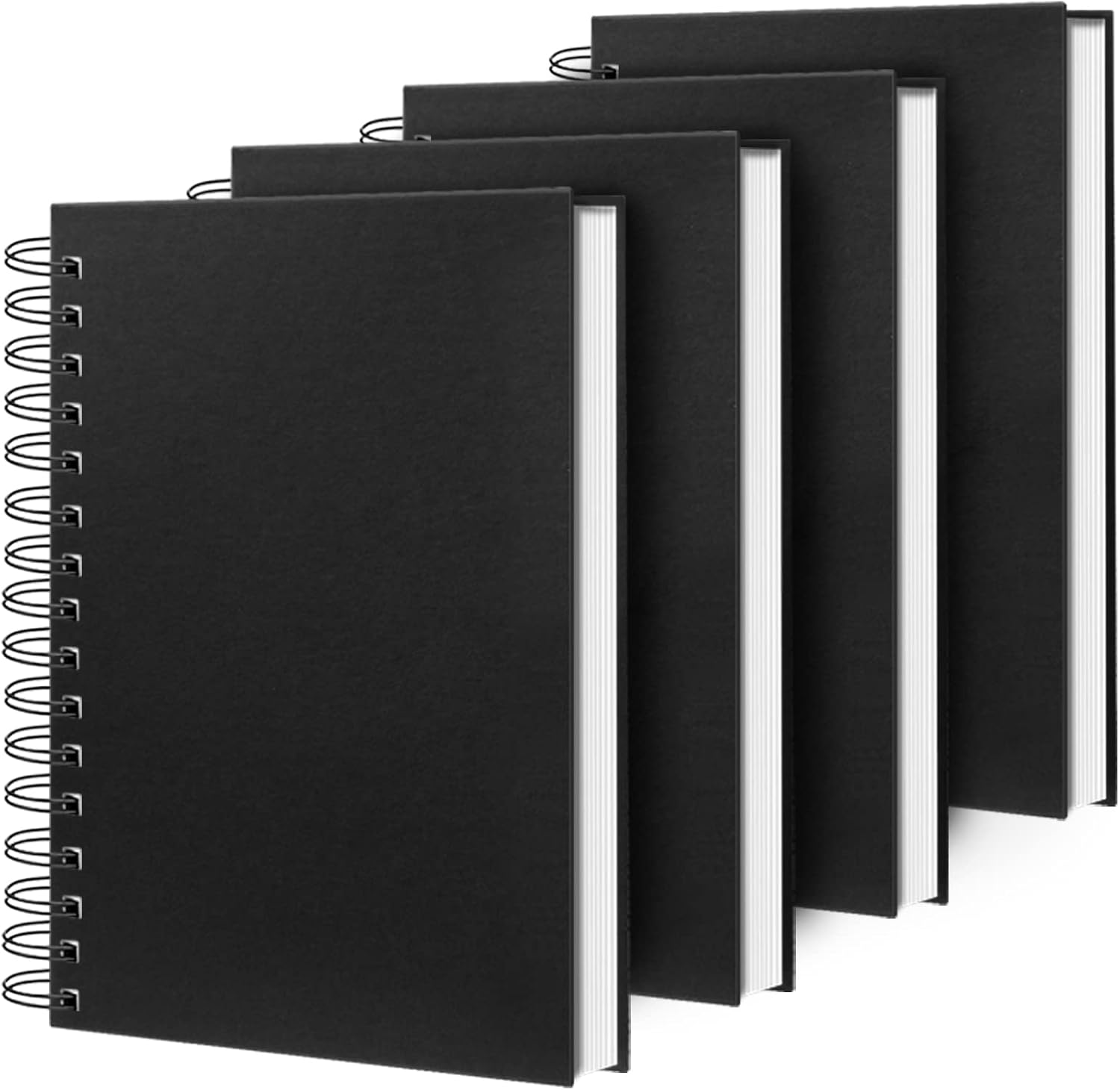 4 Pack Spiral Notebook,A5 Lined Black Journal Notebook 5.62 x 8.4 inches-100 Sheets/200 Pages,100GSM Thick Paper,Hardcover Journals for Writing Work School Supplies