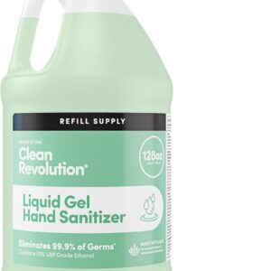 Clean Revolution Liquid Gel Hand Sanitizer, 128 Fl. Oz Refill Supply Container| Eliminates 99.9% of Germs | Gentle & Aloe Enriched | 70% USP Medical Grade Ethanol, Medical Facility Compliant