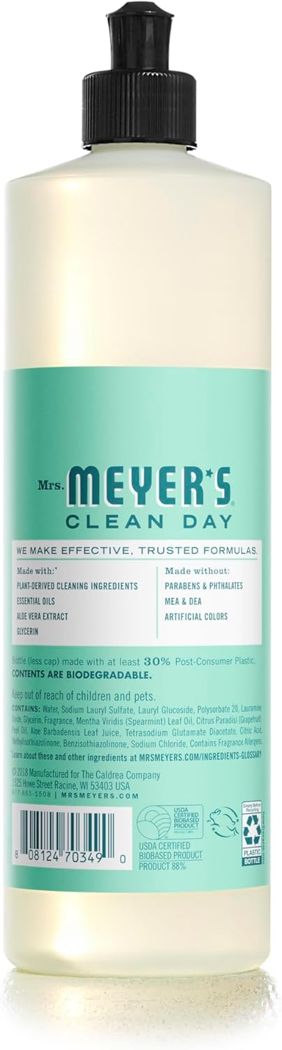 MRS. MEYER'S CLEAN DAY Liquid Dish Soap, Biodegradable Formula, Limited Edition Mint, 16 fl. oz - Pack of 6 - Image 3