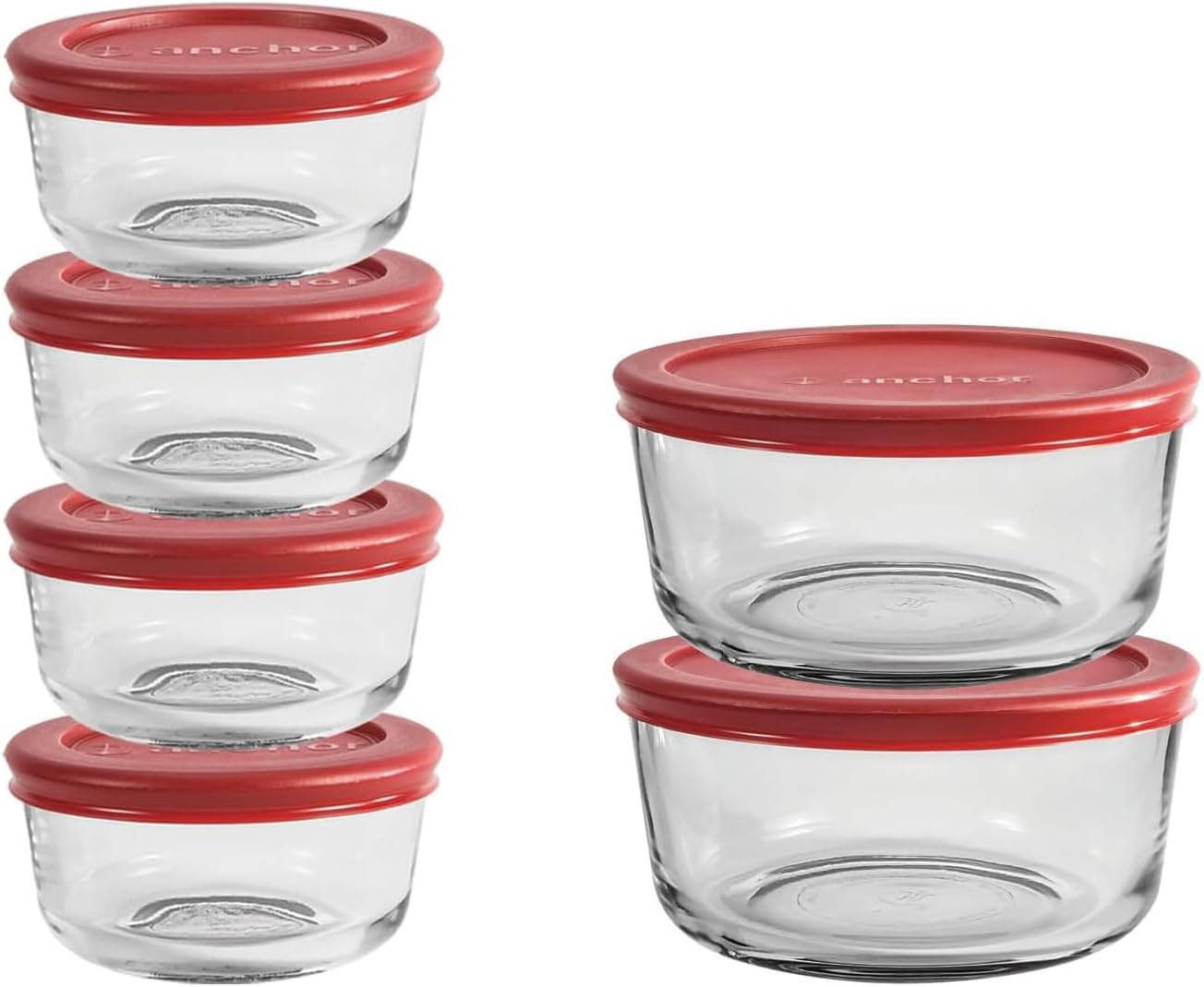 Anchor Hocking 12 Piece Glass Storage Containers with Lids (6 Glass Food Storage Containers & 6 Red SnugFit Lids) - Image 2