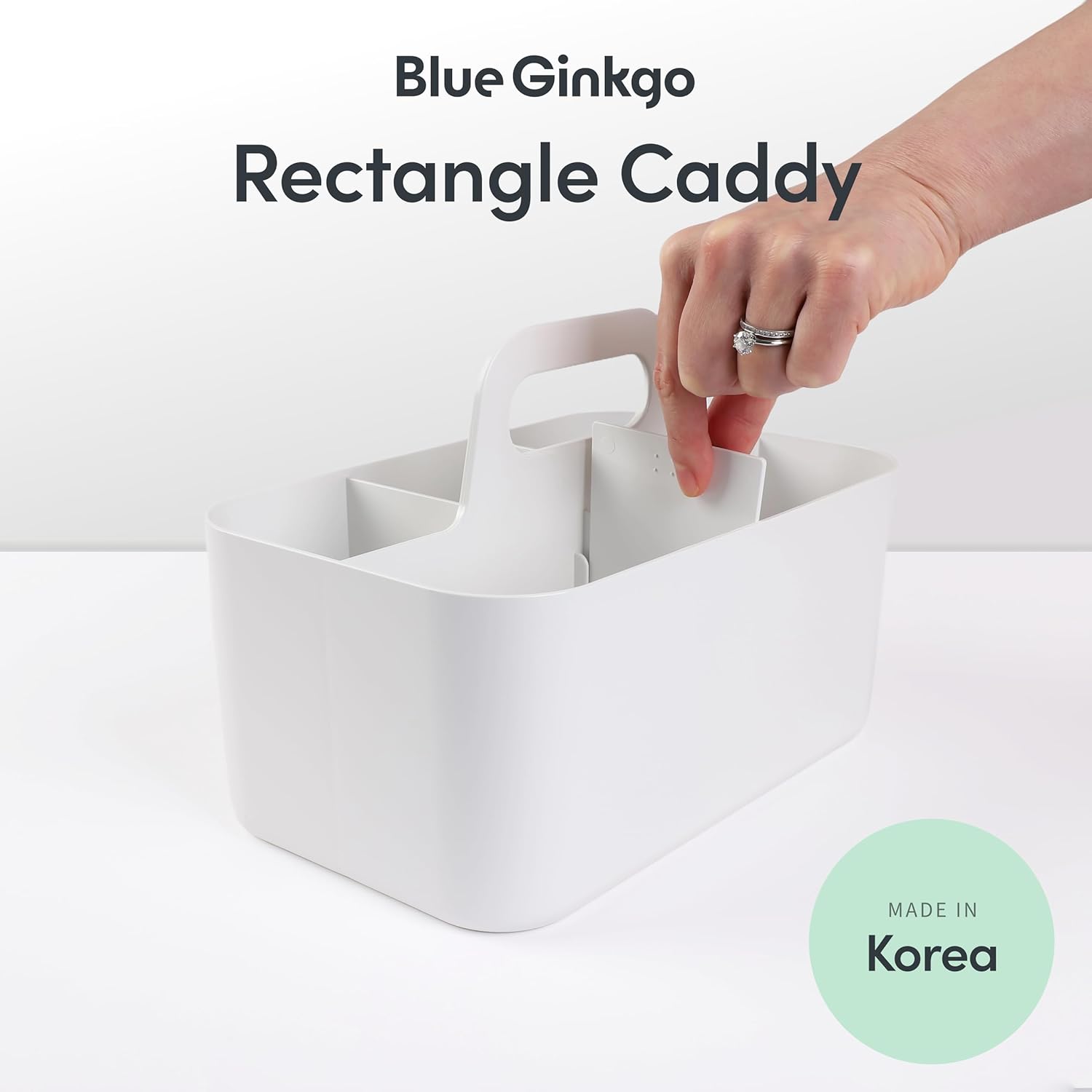 BLUE GINKGO Stackable Organizer Caddy – Korean-Made Portable Tote for Bathroom, Office, Crafts, or School Supplies (Rectangle, White) - Image 3