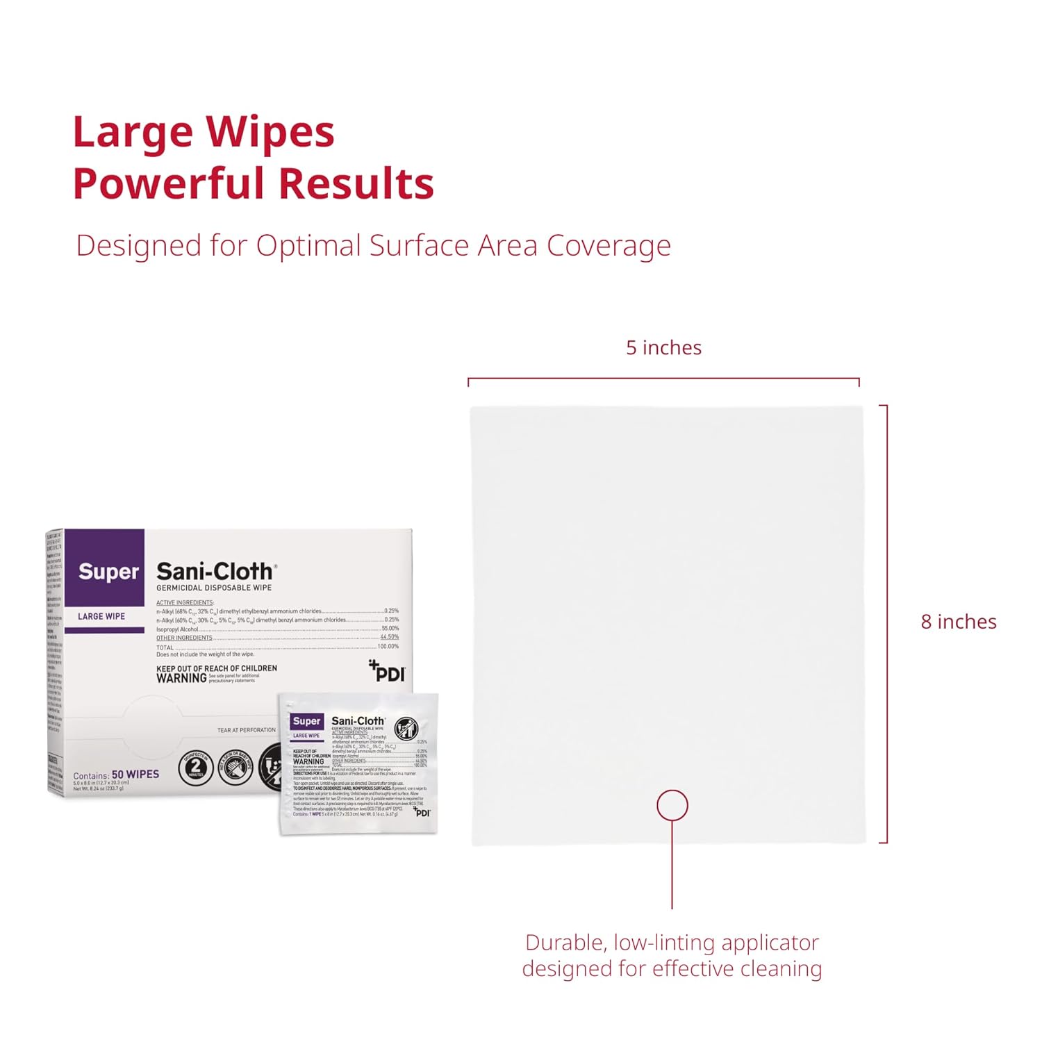 PDI Super Sani-Cloth Germicidal Disposable Wipe, Large, Individual, 5" x 8" - Image 6