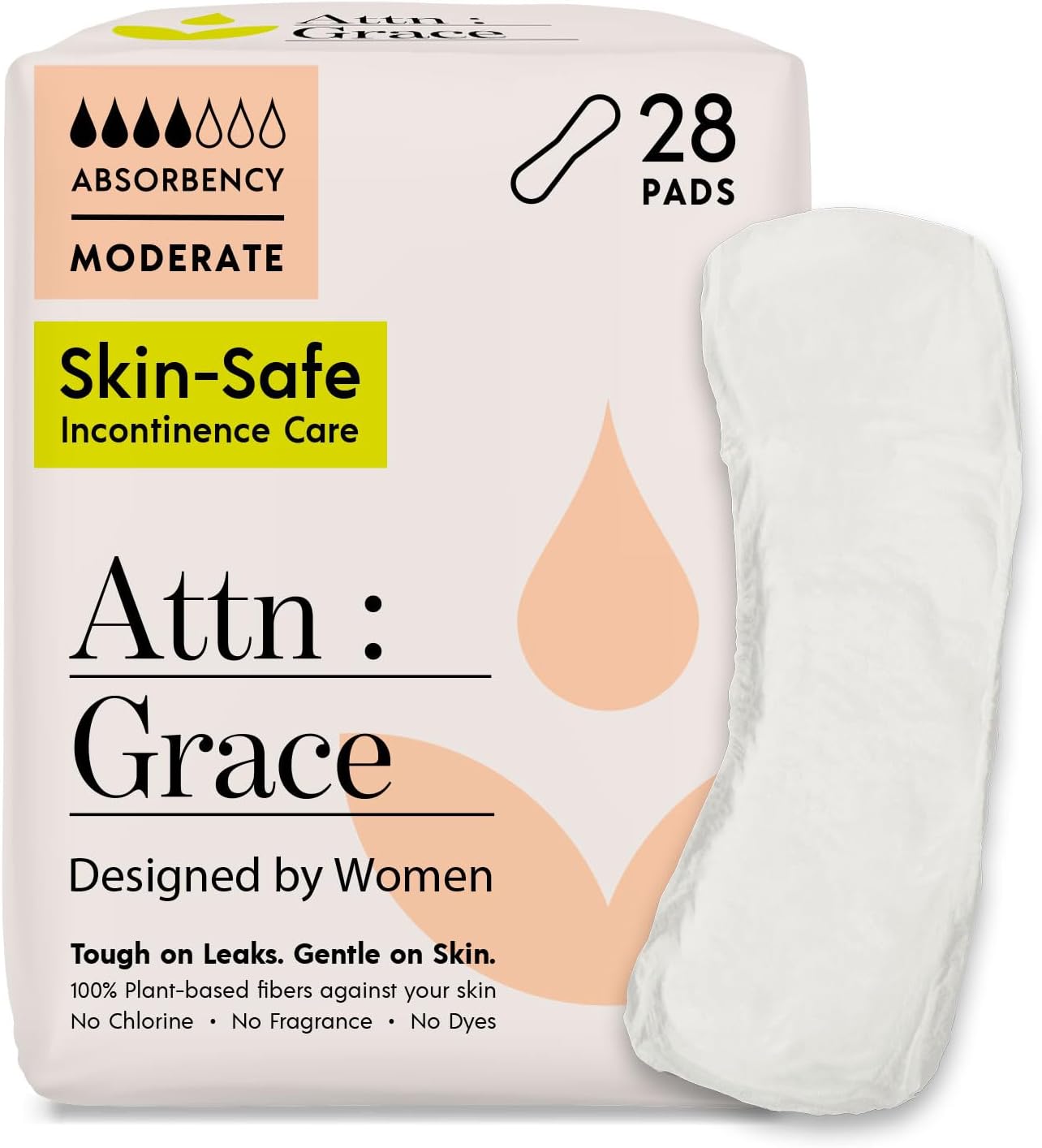 Attn: Grace Moderate Incontinence Pads for Women, 28-Pack - Plant-Based, High Absorbency, Breathable - Incontinence Pads for Moderate Bladder Leaks & Sensitive Skin - Image 2