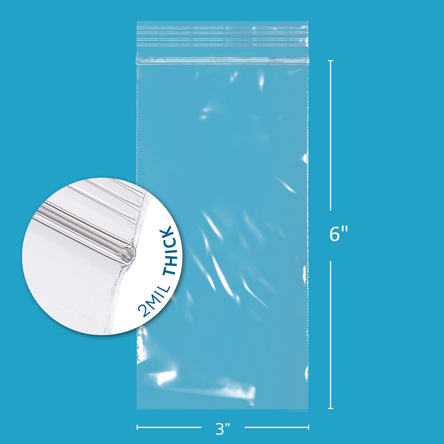 3" x 6" Zip Bags - 100 Count, Small, Clear Plastic Reclosable Zipper Poly Baggies, 2 Mil, with Resealable Zip Top Lock for Packaging Jewelry, Coins, Pills, Candy, Beads, Seeds & More. - Image 3