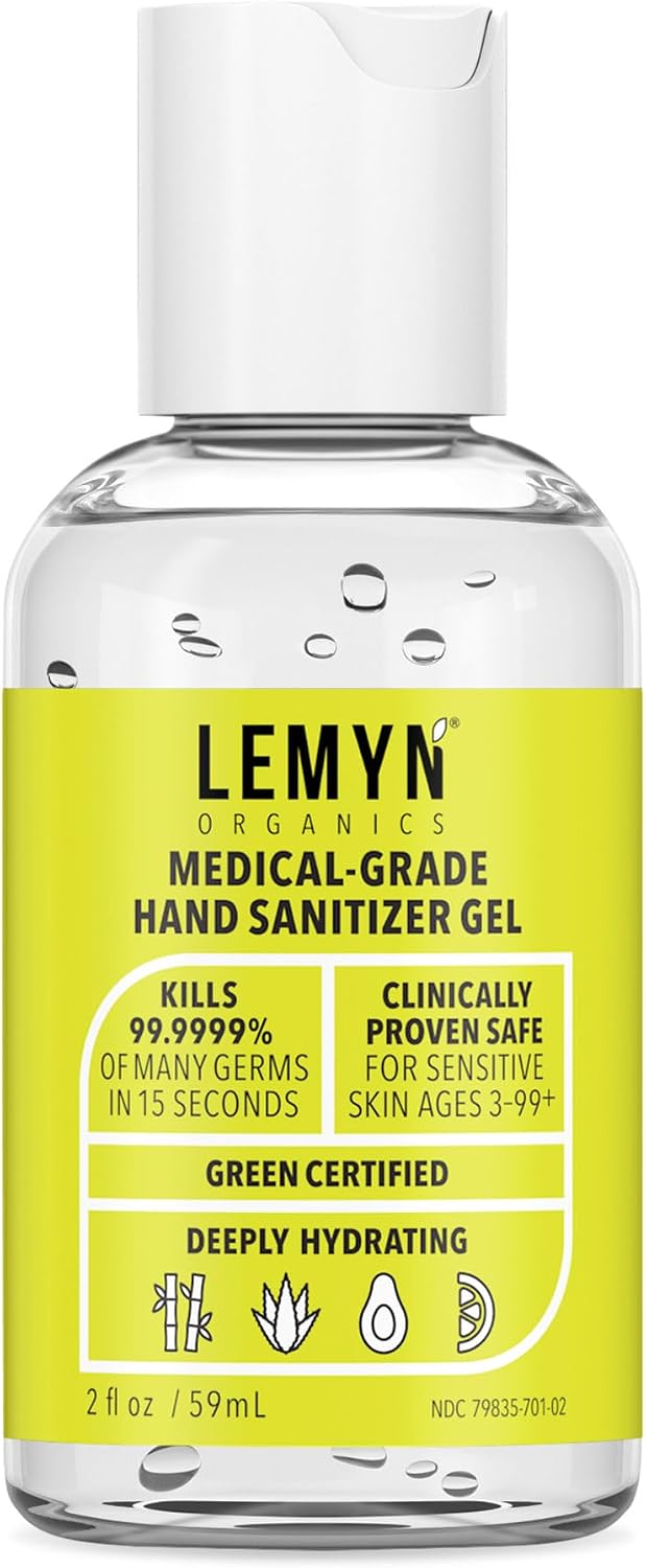 Lemyn Organics Medical‑Grade Hand Sanitizer Gel – 97 % Organic | 70 % USP Ethyl Alcohol | Moisturizing Aloe + Hyaluronic Acid | Freshly Made in USA | 2oz Bottle with Flip top - Image 2