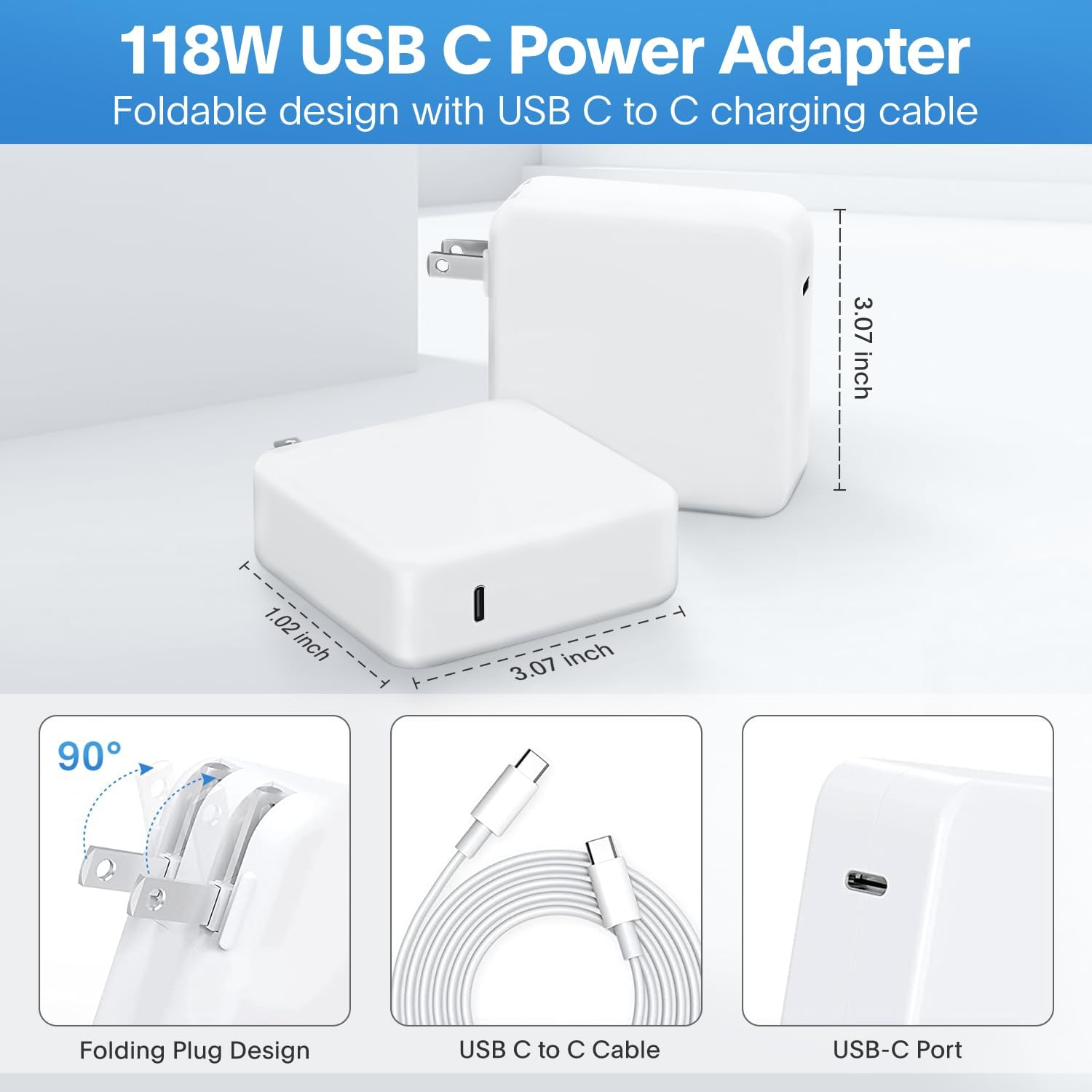 Mac Book Pro Charger - 118W USB C Charger Fast Charger Compatible with MacBook Pro/Air, M1 M2 M3 M4 M5, ipad Pro, Samsung Galaxy and More, Include Charge Cable - Image 7