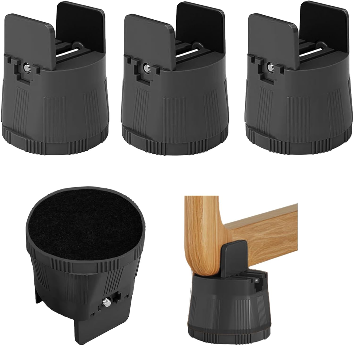 Bed Risers Heavy Duty, Furniture Risers with Adjustable Screw Clamp Supports 1,000 lbs, Lift 2.36"-3.15" for Twin Floor Bed, Dorm, Table, Desk, Chair Leg Extenders(4 Pack, Black) - Image 2