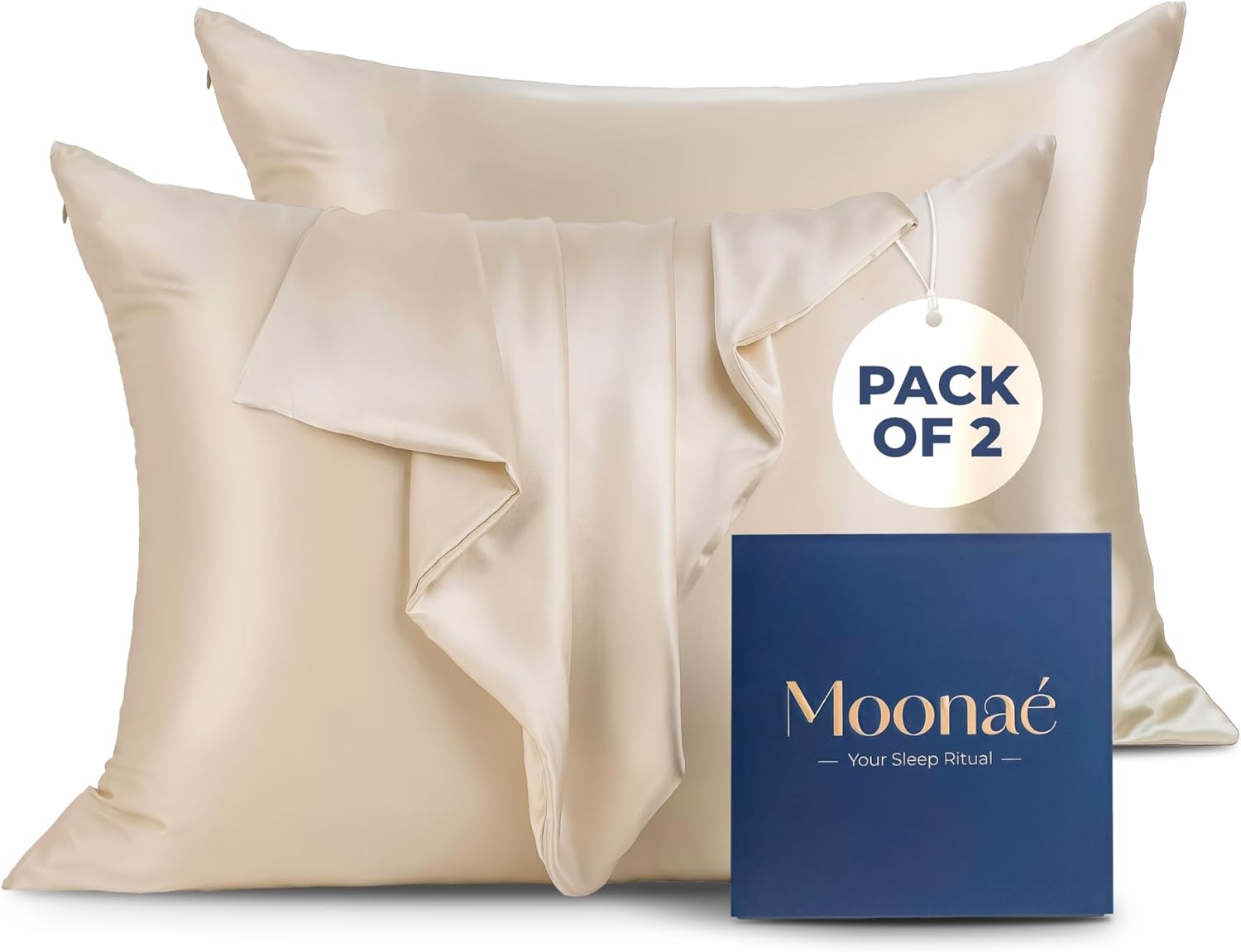 Mulberry Silk Pillowcase – Pure Silk Pillow Cover for Healthier Hair & Smoother Skin – Soft, Breathable and Temperature-Regulating, Luxurious Silk Case Colors Champagne-S - Pack of 2 - Image 2