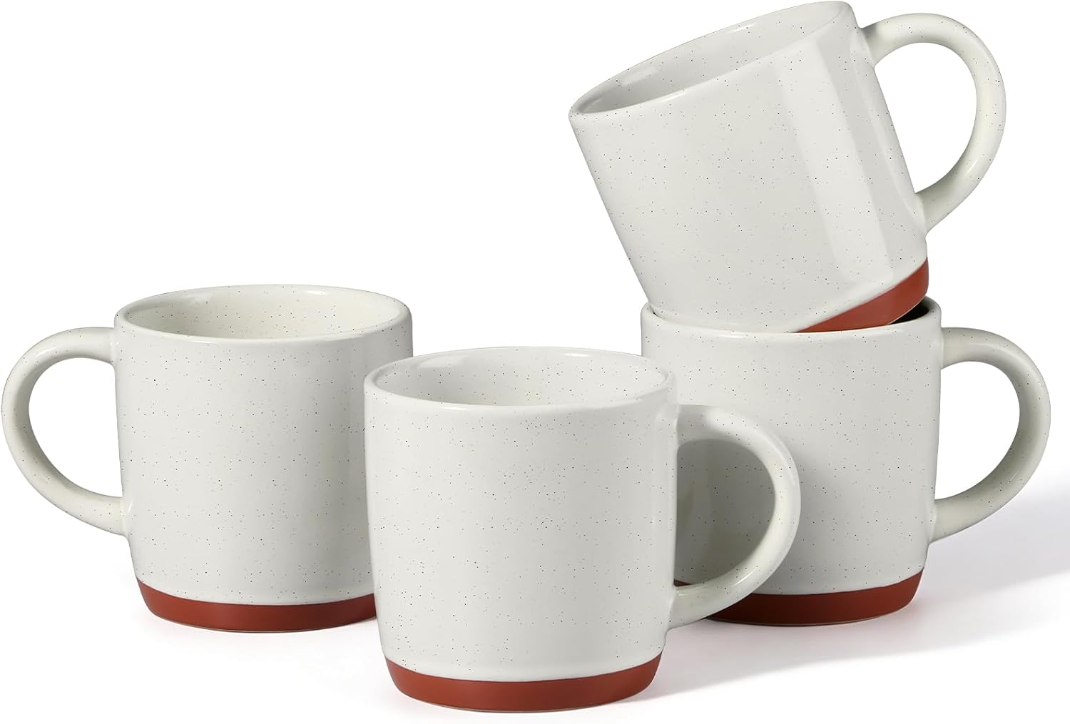 E-far Ceramic Coffee Mug Set of 4, 12oz Stoneware Coffee Cup with Handle, Porcelain Tea Cups, Modern Farmhouse Latte Mug Gift Set for Women & Men, Microwave Safe, Speckled White - Image 2