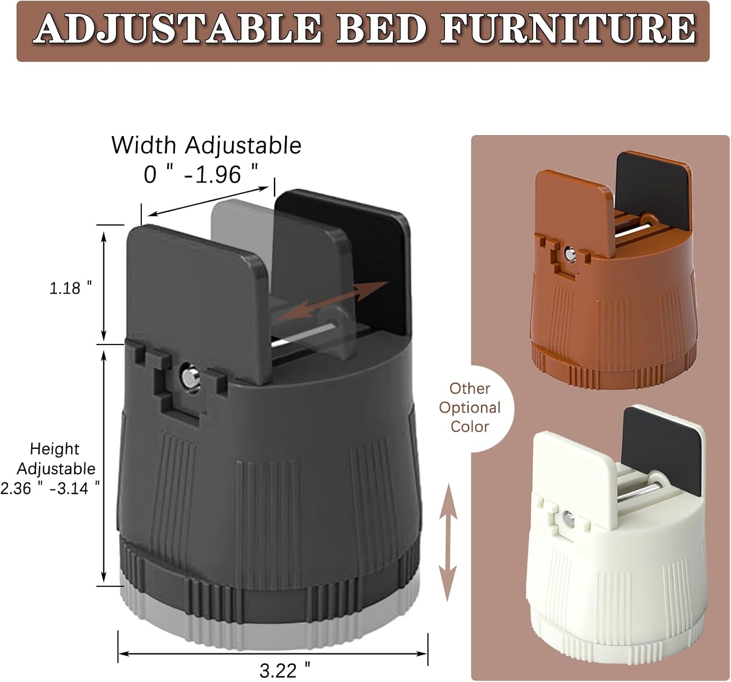 Bed Risers Heavy Duty, Furniture Risers with Adjustable Screw Clamp Supports 1,000 lbs, Lift 2.36"-3.15" for Twin Floor Bed, Dorm, Table, Desk, Chair Leg Extenders(4 Pack, Black) - Image 3