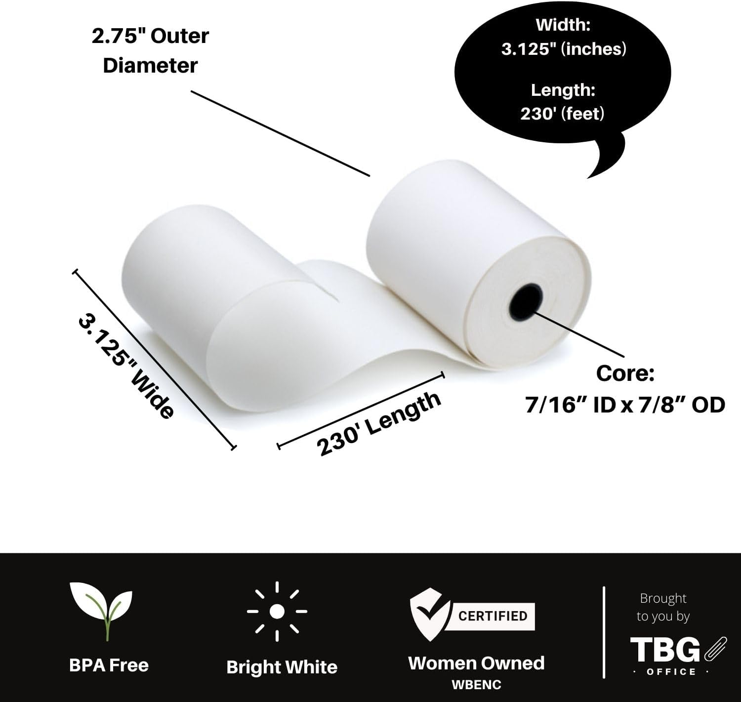 3 1/8” x 230' Thermal Paper Rolls - BPA FREE – MADE IN USA - Receipt paper rolls – Point of Sale Cash Register - Thermal printer paper - Credit Card Paper - for POS systems (1 Case - 30 Rolls) - Image 2