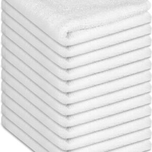 12 Pack 100% Cotton Wash Cloth, 12×12 Inch Highly Absorbent and Soft Feel Fingertip Towels, Machine Washable Washcloths for Bathroom, Gym, Hotel, Spa and Kitchen, White
