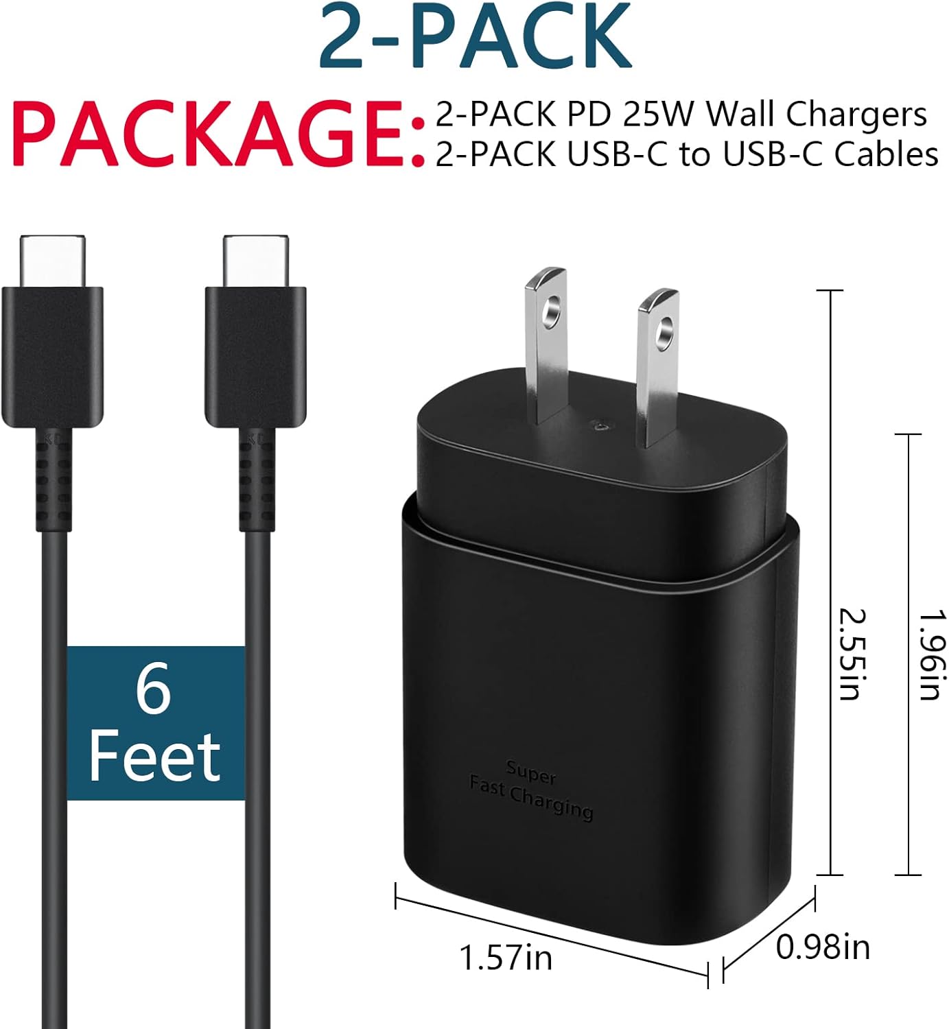 AISNI USB C Charger, 2 Pack 25W Type C Charger Fast Charging with USBC Chargers Cable 6 FT Android Phone Charge for Galaxy S25/ /S24/S23+/S22/S21/S20/Phone 17 16 15 Pro Max 16 15 Plus-Black - Image 9