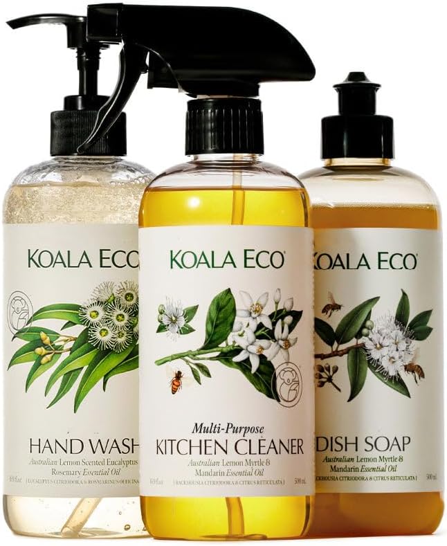 Koala Eco Gift Set of 3 Includes: Kitchen Cleaner, Dish Soap, Hand Wash, Beautifully Packaged - Australian Lemon Eucalyptus, Lemon Myrtle & Rosemary Essential Oil, 16 oz (3 Pack) - Image 4