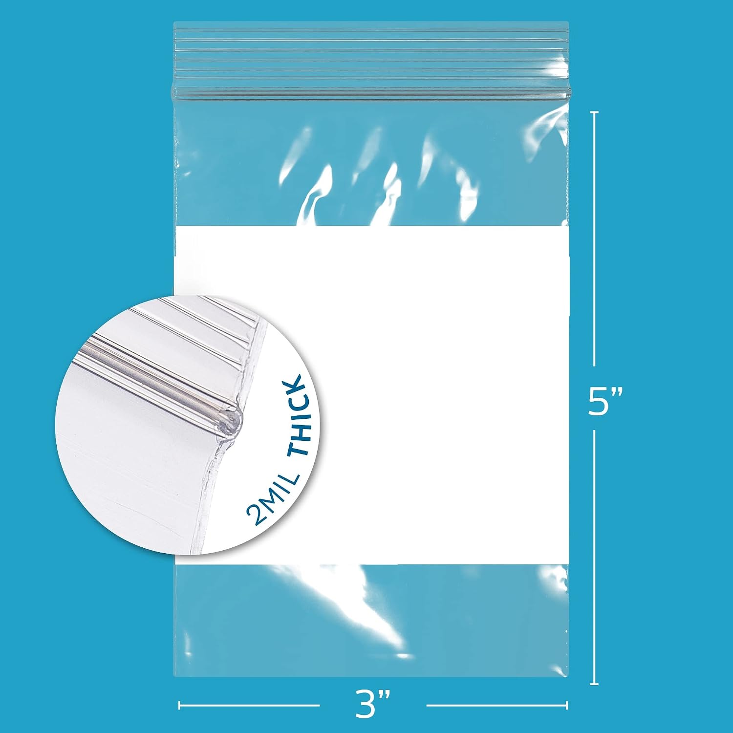 3" x 5" Small Zip Bags, 1000 Pack, Clear Plastic Reclosable Zipper Baggies with White Block for Writing, 2.5 Mil, for Packaging & Storing Jewelry, Candy, Hardware, Beads & Seeds - GPI - Image 3