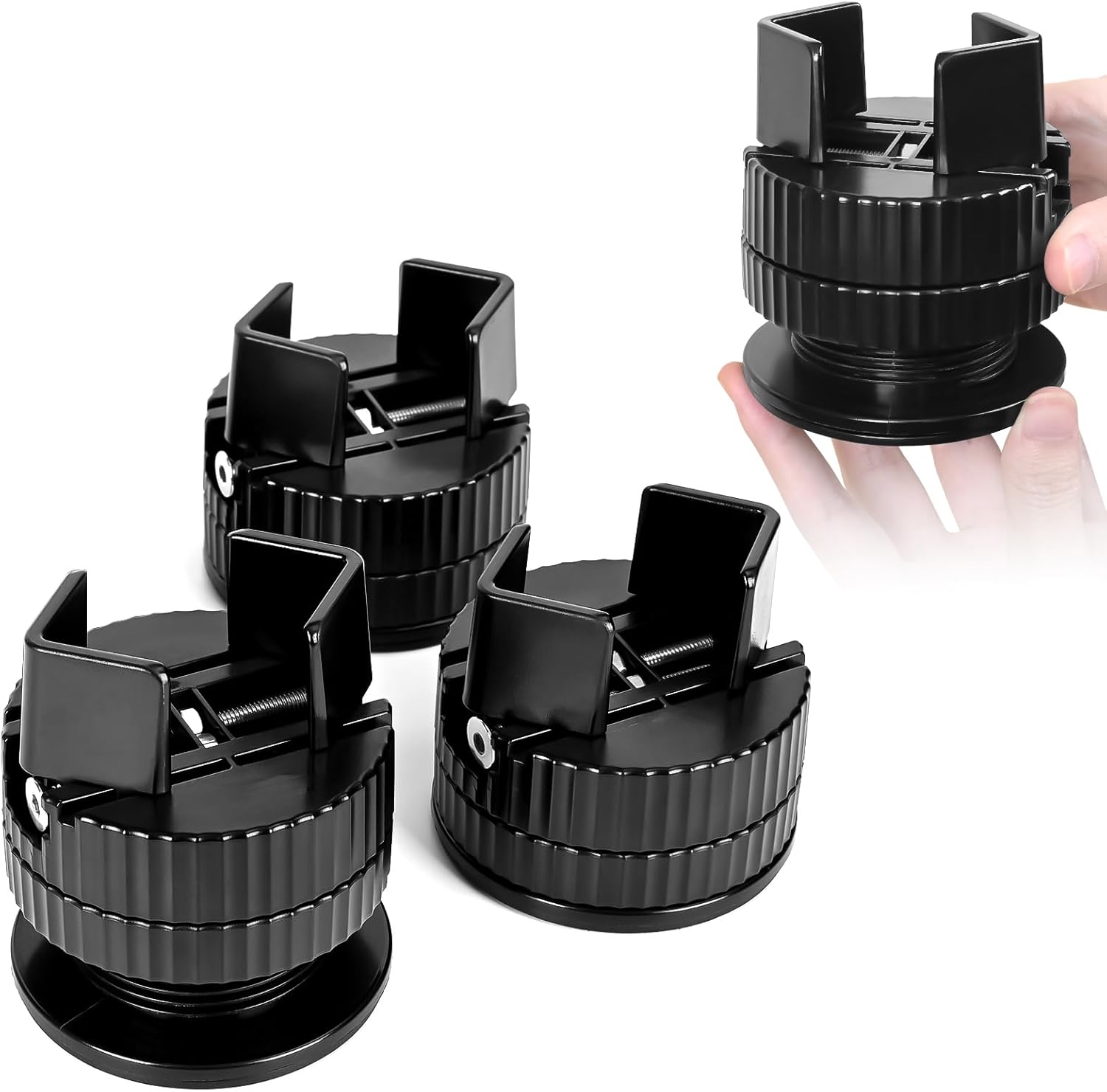 Adjustable Bed Risers Furniture Risers-4 Pack with Screw Clamp Lift to 1.8IN-2.3IN Bed Risers, Fit Furniture's Square/Round Leg Diameter from 0.4IN-2.1IN(Black) - Image 2