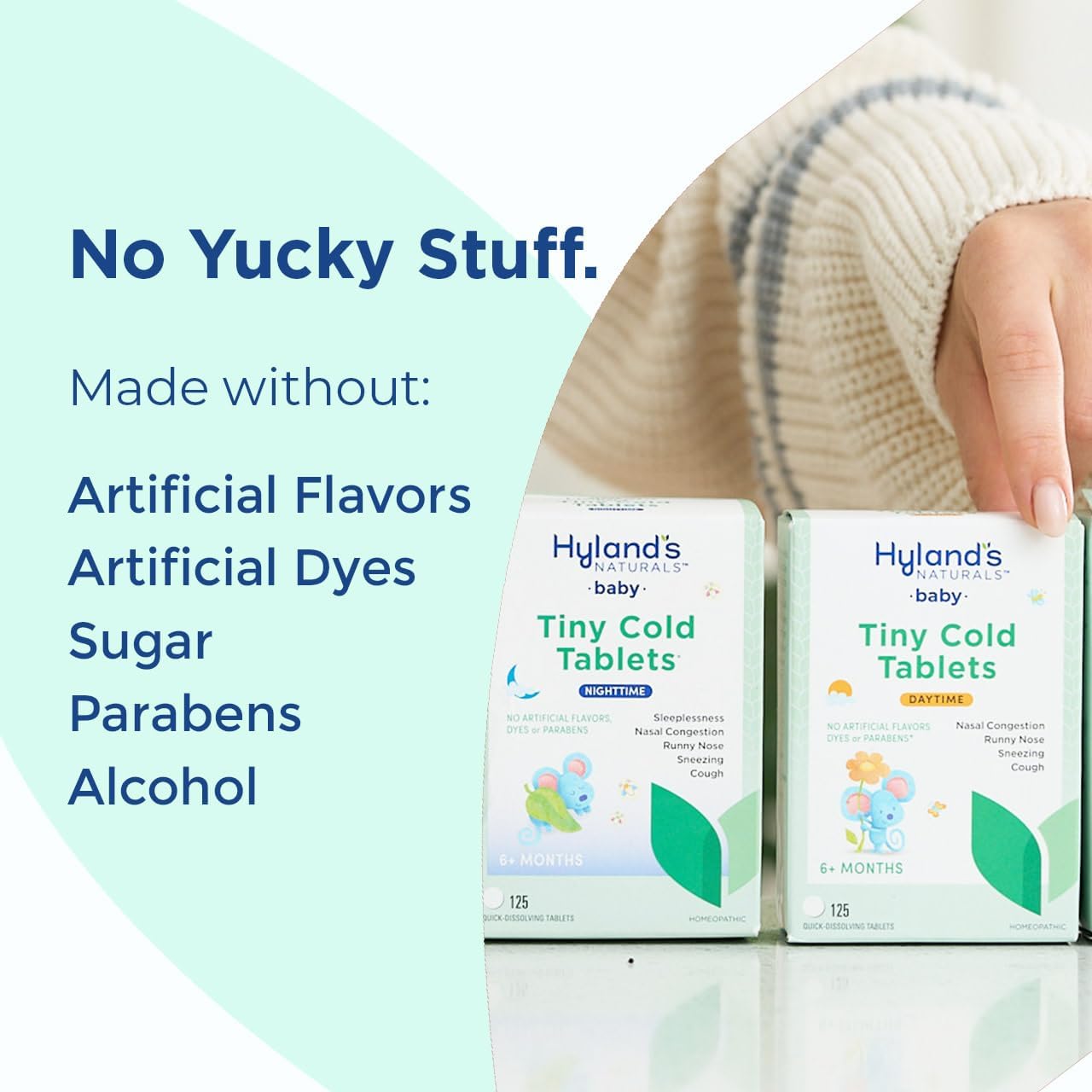 Hyland’s Baby Tiny Cold Tablets, Day and Night Value Pack, Infant and Baby Cold Medicine, Decongestant, Runny Nose and Cough Relief, 250 Quick-Dissolving Tablets - Image 4