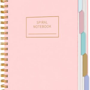 Yoment Hardcover Spiral Notebooks for Work School, B5 Journal Notebook with Tabs Dividers, Multi 5 Subject Notebook College Ruled, 240 Pages Lined Journal for Women, Pink