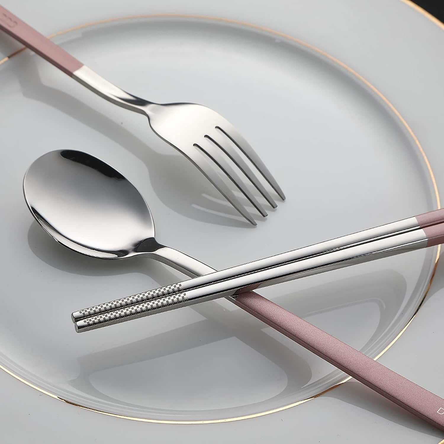DEVICO Travel Utensils, 18/8 Stainless Steel 4pcs Cutlery Set Portable Camp Reusable Flatware Silverware, Include Fork Spoon Chopsticks with Case (Pink) - Image 5