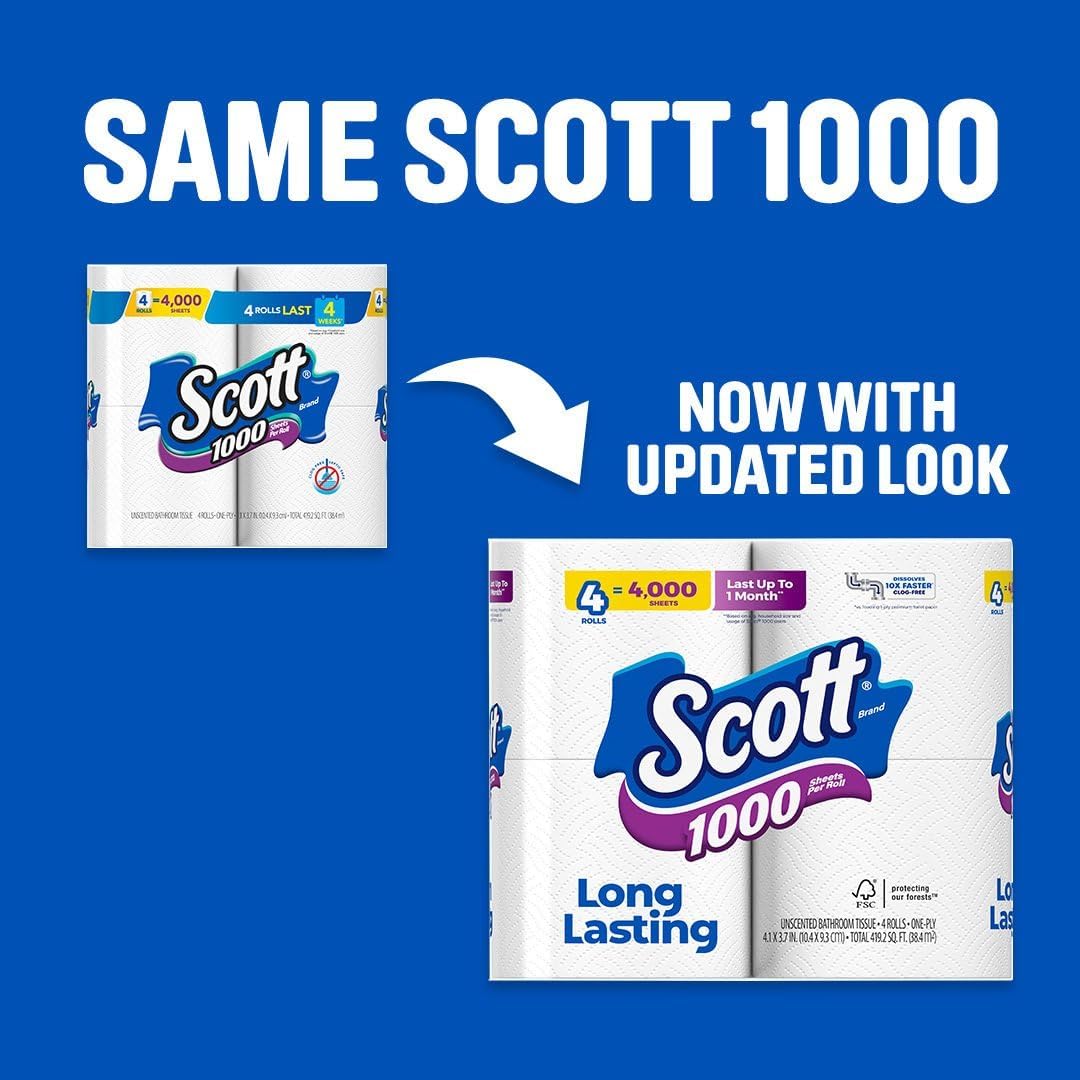 Scott 1000 Sheets Per Roll, 8 Toilet Paper Rolls, Bath Tissue - Image 4