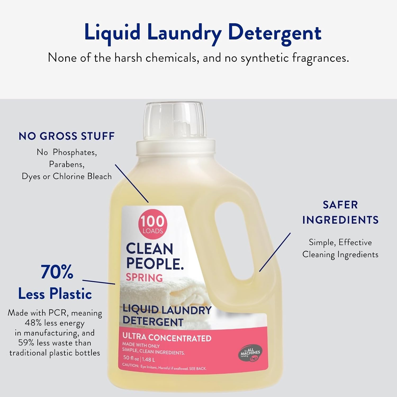 The Clean People Liquid Laundry Detergent - Recyclable Packaging, Stain Fighting - Ultra Concentrated, Laundry Soap - Spring Scent, 50 fl oz - Image 5