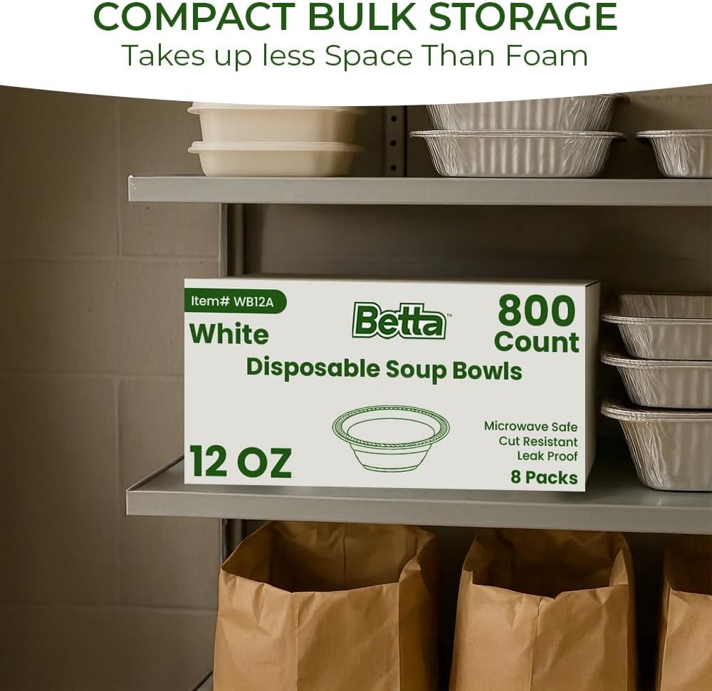 Betta 12 Oz Disposable Plastic Soup Bowls, White, 800 Count, Bulk Case for Schools, Breakrooms and Cafeteria, Microwave Safe (8 Pack Per Box x100) - Image 7