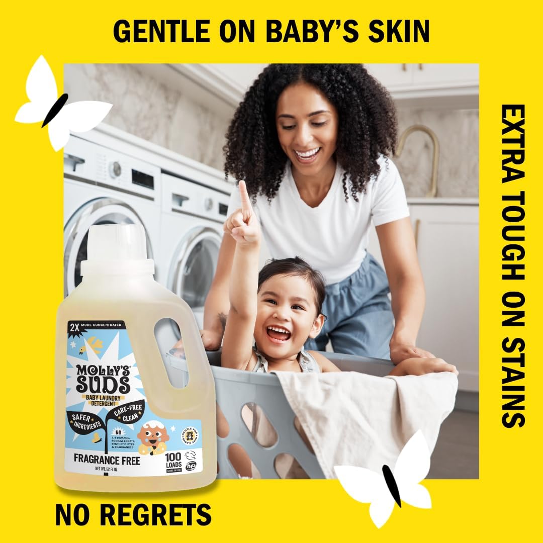 Molly's Suds Baby Liquid Laundry Detergent | Removes Formula, Poop & Spit-Up Stains | Extra Gentle for Infants, Babies, Toddlers (Fragrance Free, 100 Loads) - Image 4