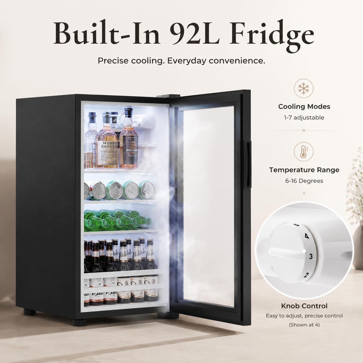 Mini Fridge Cabinet (Fridge Included), Fluted Coffee Bar Cabinet with Refrigerator, Pull Out Drawer & Storage Cabinets, 31.5" Liquor Wine Bar Cabinet for Home, Kitchen, Dining Room, Blac - Image 5