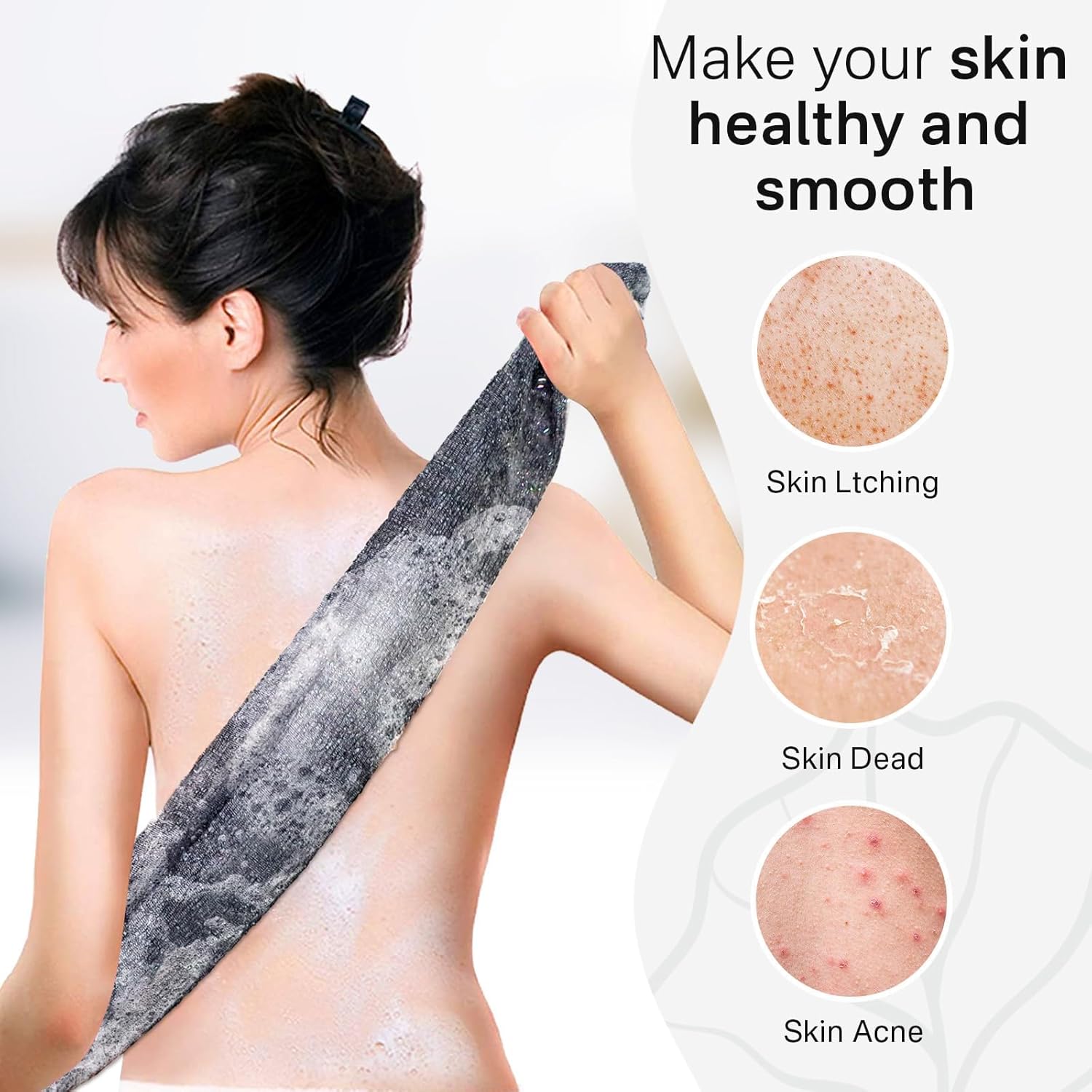 Yiclick Exfoliating Body Scrubber, Back Scrubber for Shower Bath, Japanese Scrub Wash Cloth, Exfoliating Washcloth Towel for Men Women, Body Exfoliator Loofah Luffa Sponge Net Rag Back Washer (Black) - Image 9