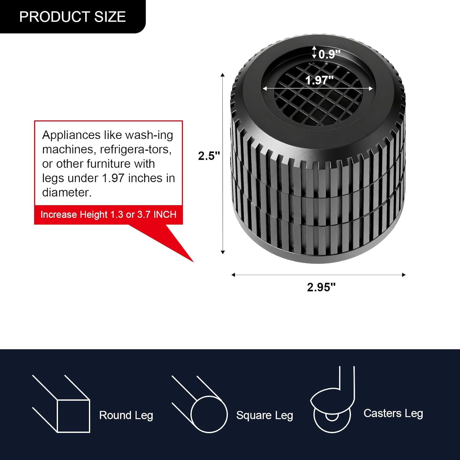 Round Bed Risers Furniture Risers – Heavy Duty Anti-Slip Adjustable(1.3" - 3.7" Hgt) Bed Lifts Riser for Desk, Table, Couch, Sofa, Chair, Refrigerator & Washing Machine (3.7 Inch, Black, 4 Pack ) - Image 3