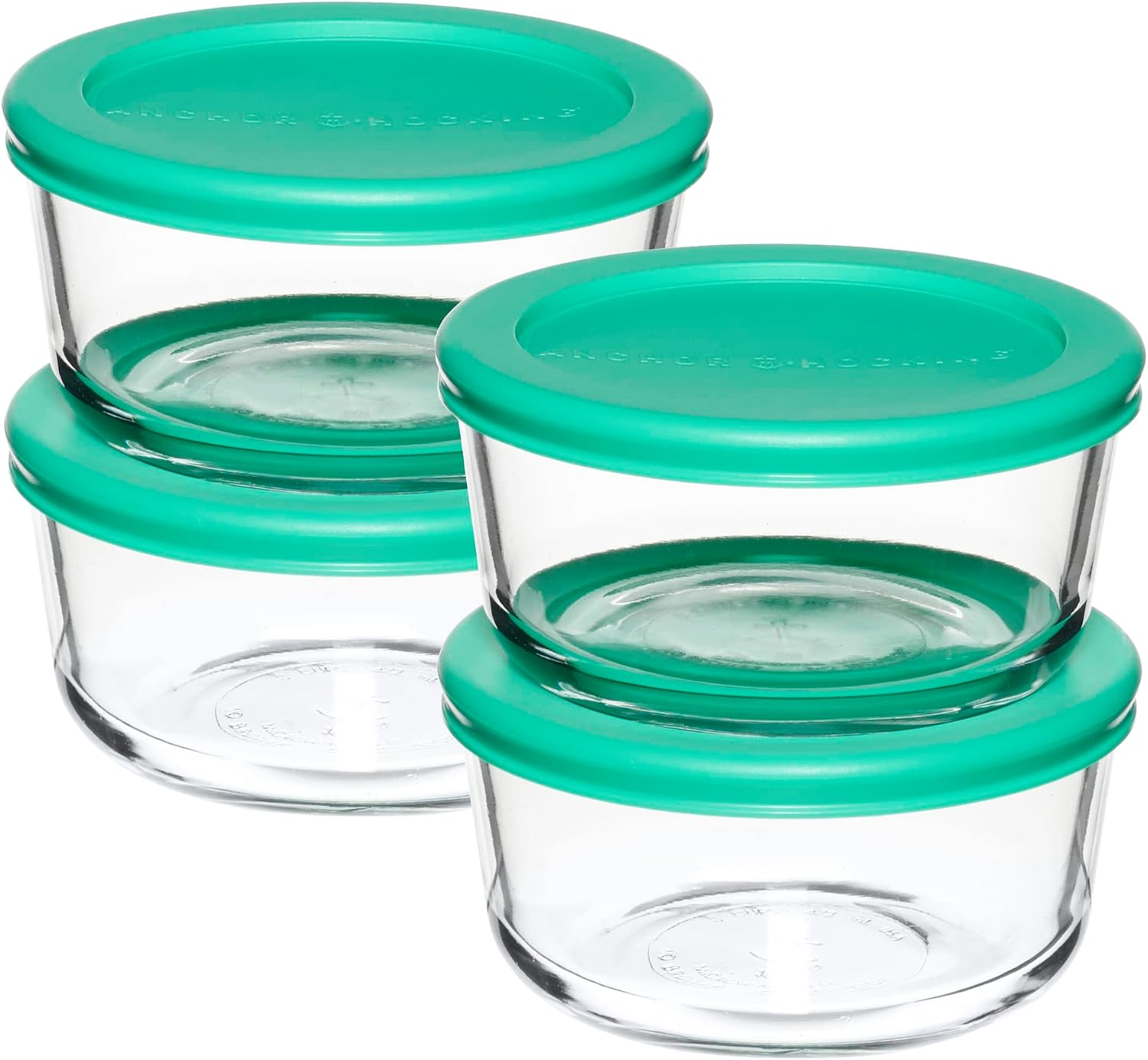 Anchor Hocking 2 Cup Glass Storage Containers with Lids, Set of 4 Glass Food Storage Containers with Mint SnugFit Lids - Image 2